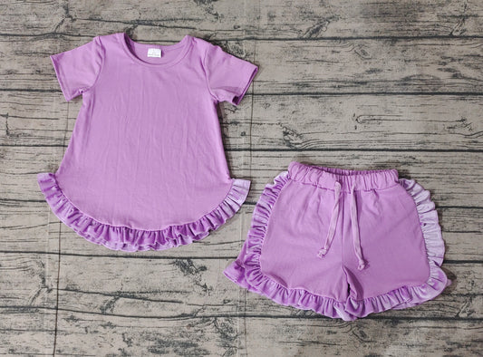 Baby Girls Lavender Cotton Top Ruffle Shorts Clothes Sets