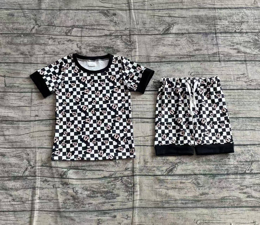 Baby Girls Black Checkered Mouse Top Tee Shorts Clothes Sets