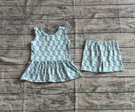 Baby Girls Cartoon Princess Sister Top Tee Shorts Clothes Sets