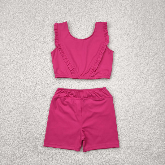 Baby Girls Dark Pink Yoga Vest Shorts Active Wear Sets