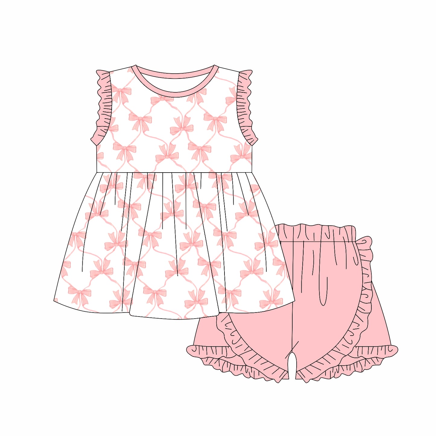 Baby Girls Pink Bows Tunic Ruffle Shorts Clothes Sets preorder