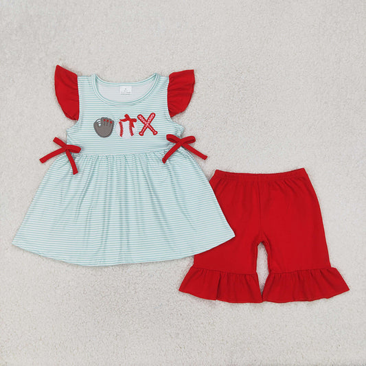 Sibling Embroidery Baby Girls Baseball Summer Rompers Outfits Sets