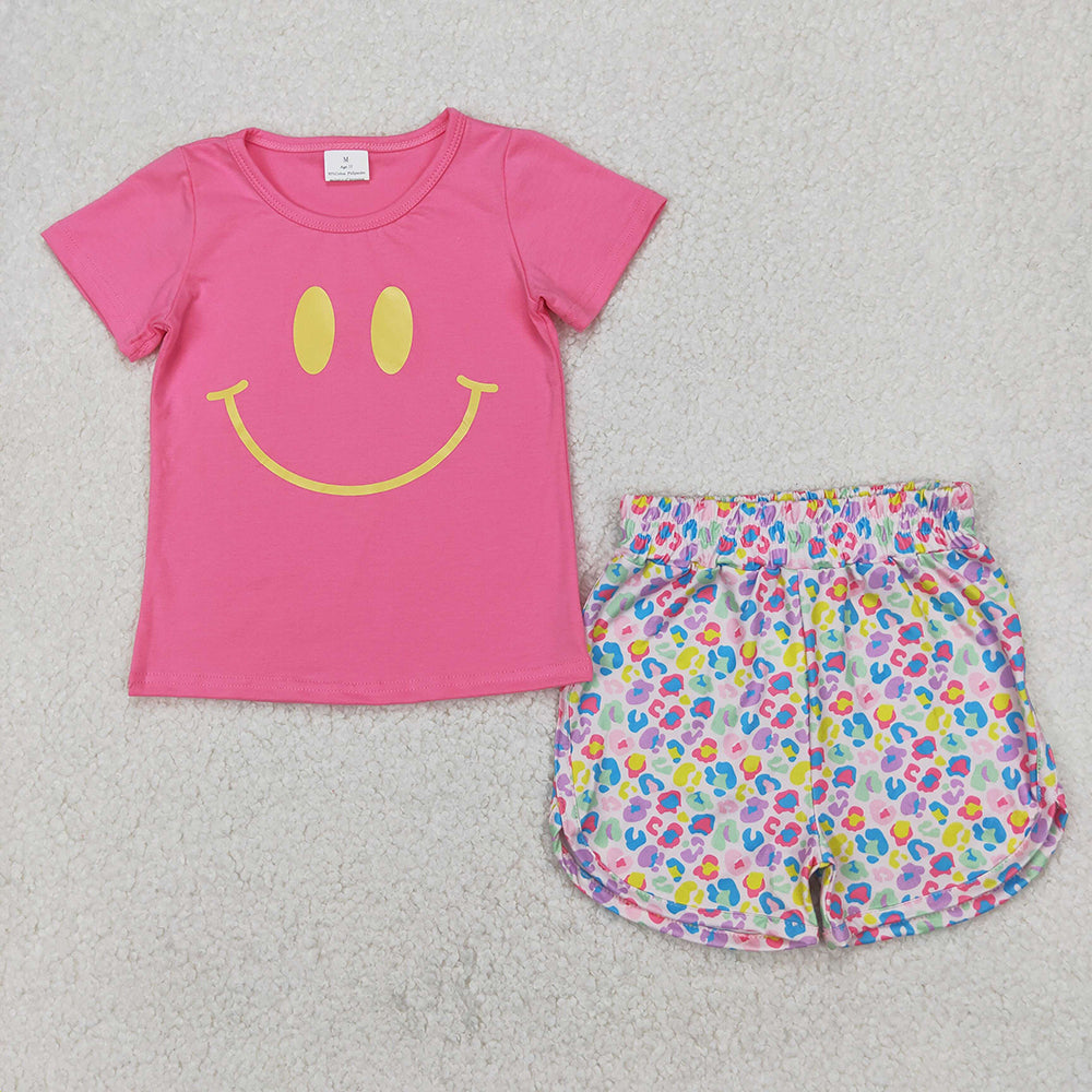 Sibling Vinyl Baby Girls Short Sleeves Smile Top Floral Shorts Sets