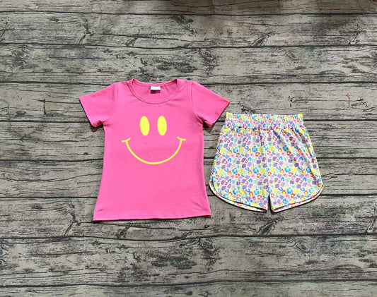 Baby Girls Pink Smile Top Colorful Leopard Shorts Sets