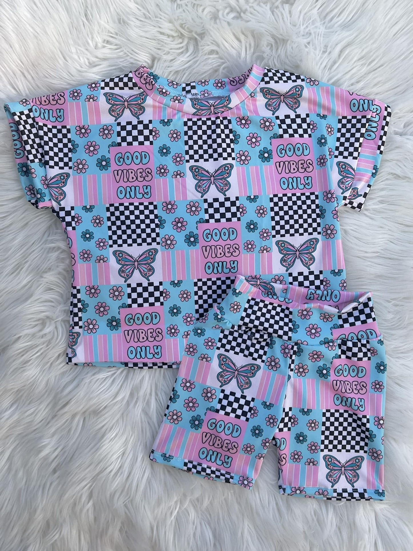 Preorder moq 5 Baby Girls Purple Short Sleeves Flowers Butterfly Top Short Pajamas Set