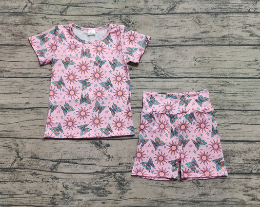 Baby Girls Pink Short Sleeves Butterfly Suns Stars Top Shorts Pajamas Sets