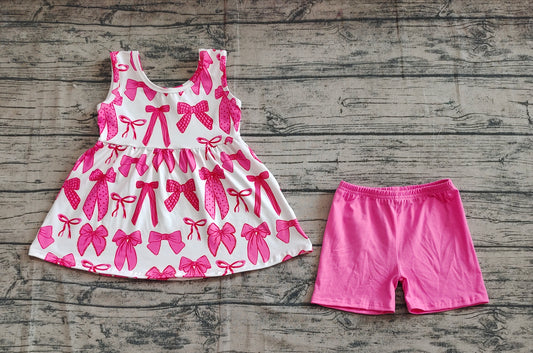Baby Girls Pink Sleeveless Bows Tunic Shorts Sets
