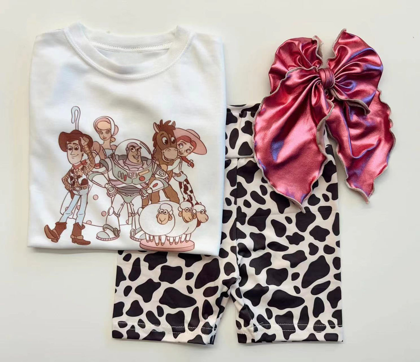 Preorder moq 5 Baby Girls Cartoon Ships Top Cow Print Short Set