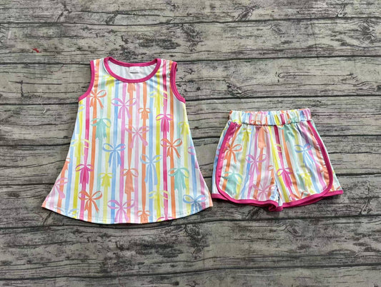 Baby Girls Colorful Stripe Bows Tunic Shorts Sets