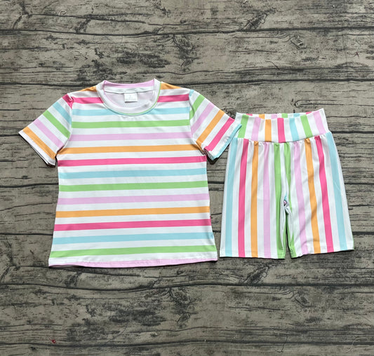Baby Girls Colorful Stripes Top Short Pajamas Sets