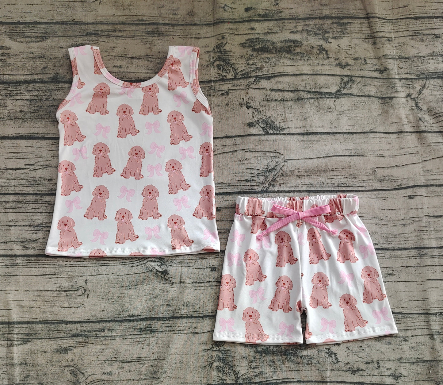 Baby Girls Sleeveless Dogs Bows Shorts Top Sets