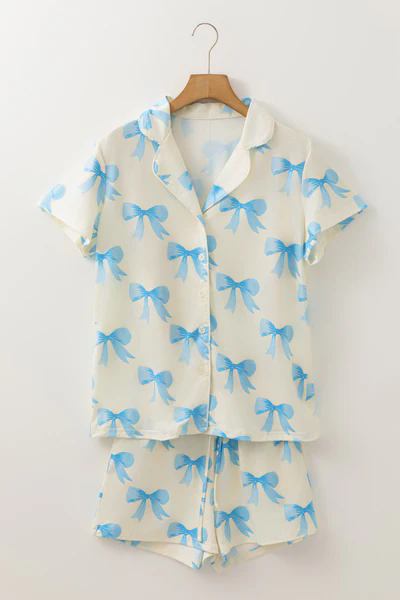 Preorder moq 5 Baby Girls Blue Bows Button Top Shorts Pajamas Sets