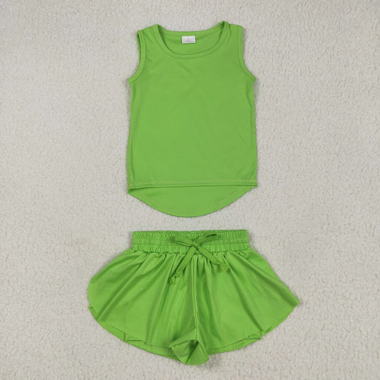 Sibling Baby Girls Sleeveless Colorful Yoga Vests Top Ruffle Shorts Set