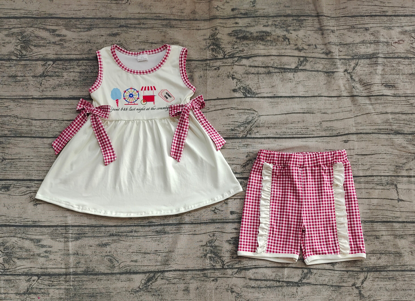 Baby Girls Ice Cream Store Bows Tunic Red Plaid Ruffle Shorts Sets