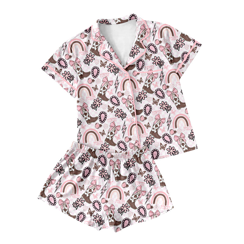 Adult Women Boots Rainbows Button Pocket Top Shorts Pajamas Set Preorder