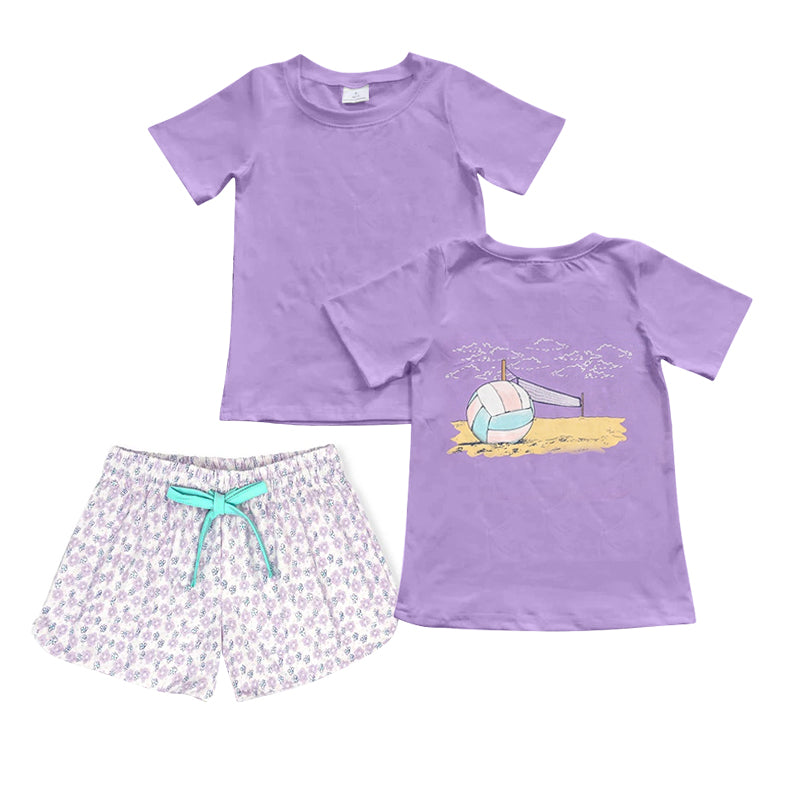 Baby Girls Purple Short Sleeves Football Top Floral Short Set Preorder