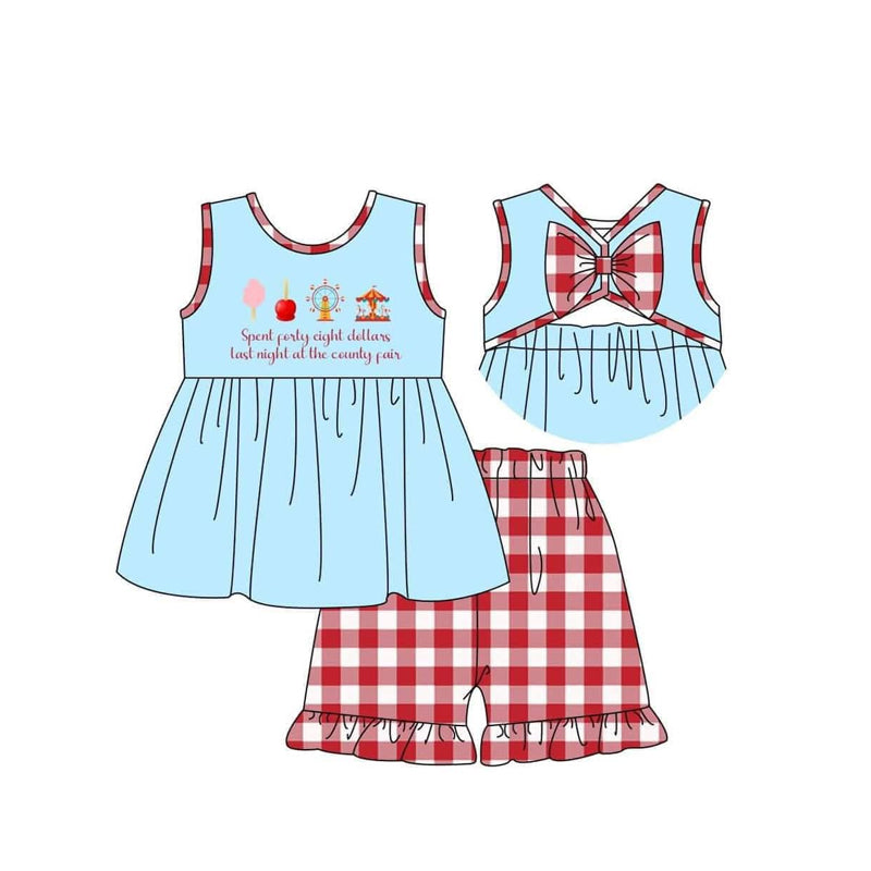 Preorder moq 5 Baby Girls Sleeveless Park Tunic Red Plaid Ruffle Short Set