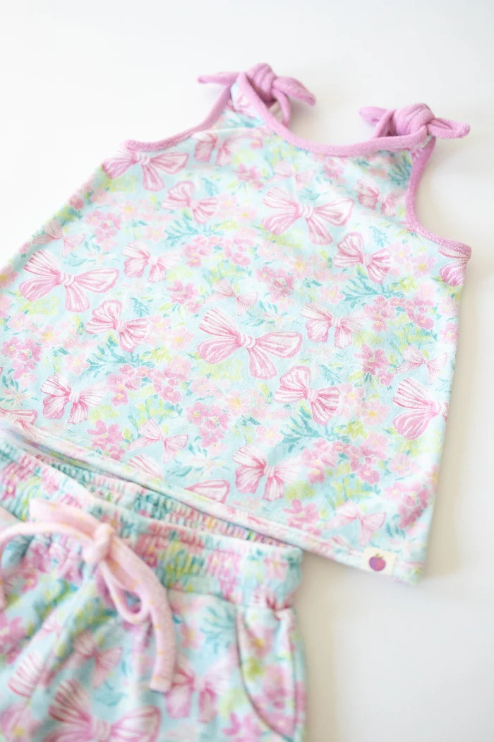 Baby Girls Pink Sleeveless Bows Floral Top Pockets Short Set Preorder