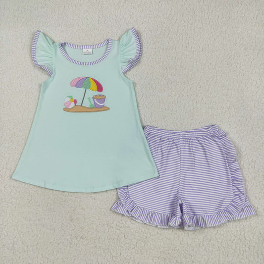 Sibling Baby Boys Girls Embroidery Beach Top Stripe Shorts Clothes Sets