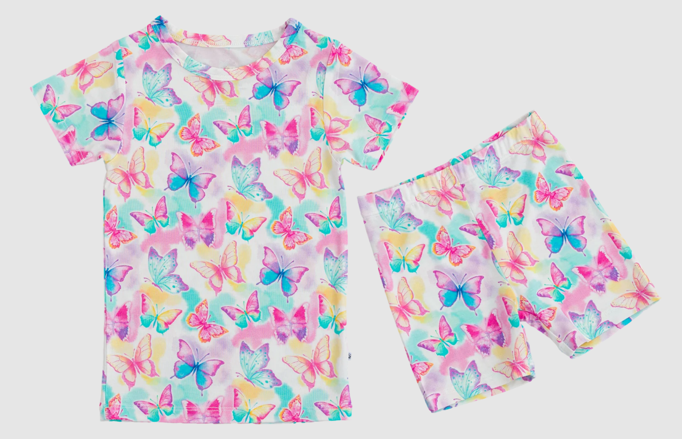 Baby Girls Short Sleeves Colorful Butterfly Top Short Pajamas Set Preorder