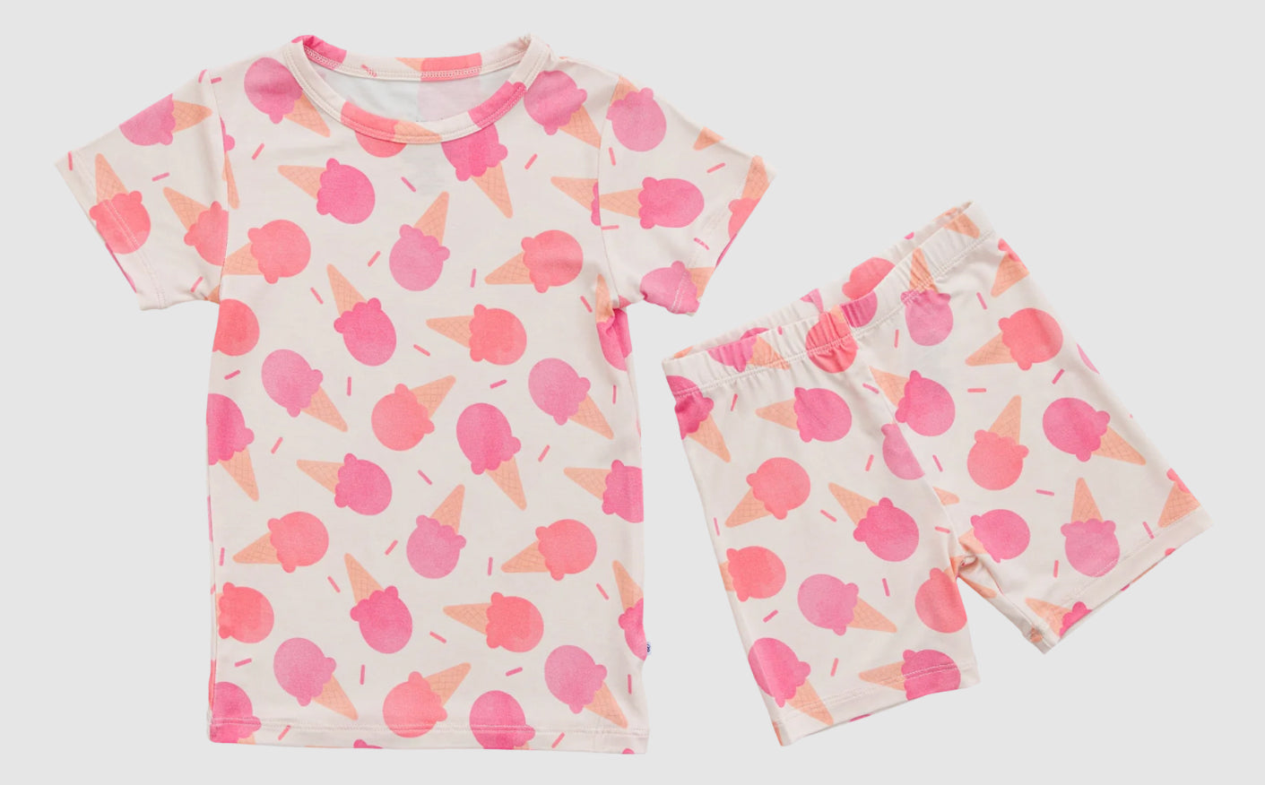 Baby Girls Short Sleeves Peach Ice Cream Top Short Pajamas Set Preorder