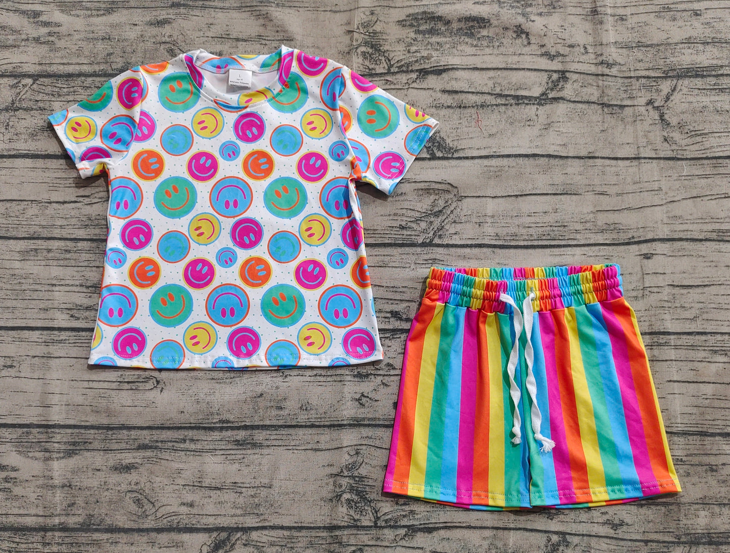 Baby Girls Short Sleeves Colorful Smiles Top Short Pajamas Sets