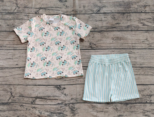 Baby Girls Short Sleeves Golf Top Blue Stripes Shorts Sets