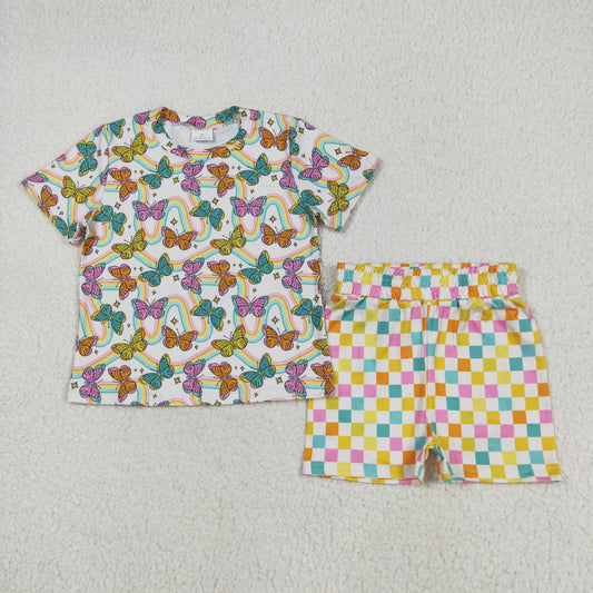 Sibling Baby Girls Colorful Flowers Butterfly Top Short Slouchy Clothes Sets