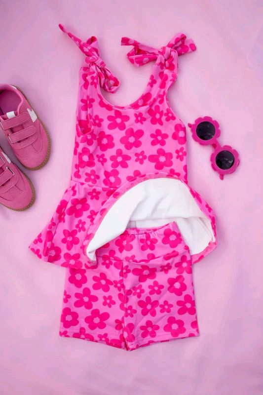 Baby Girls Hot Pink Sleeveless Flowers Tunic Shorts Set Preorder