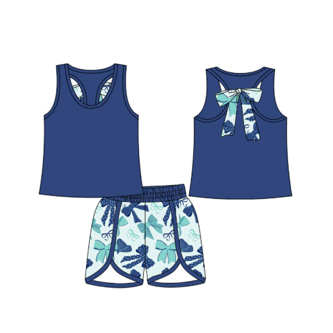 Baby Girls Sleeveless Hot Blue Vest Top Bows Short Set Preorder