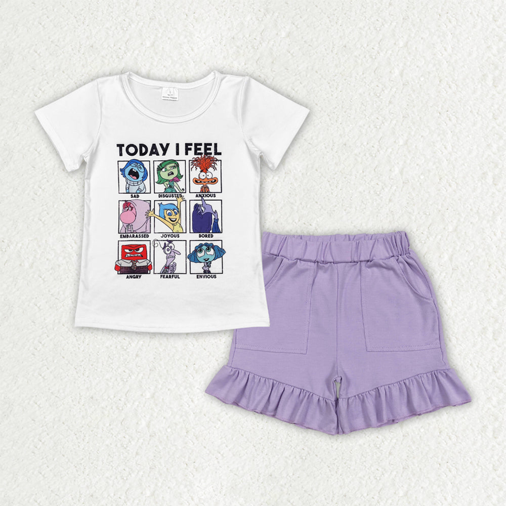 Baby Girls Today I Feel Cartoon Top Ruffle Pockets Shorts Clothes Sets