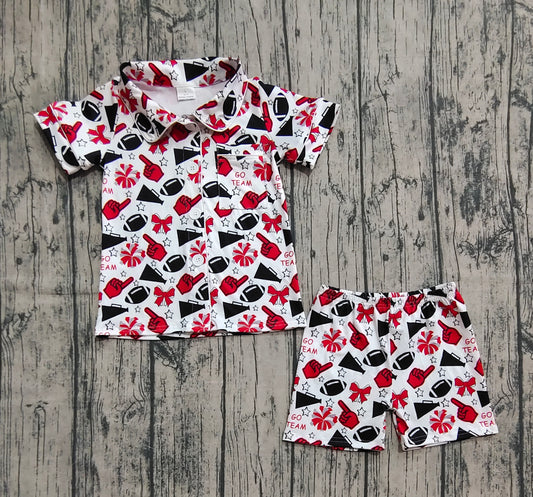 Baby Girls Team Black Stars Football Button Top Shorts Pajamas Sets