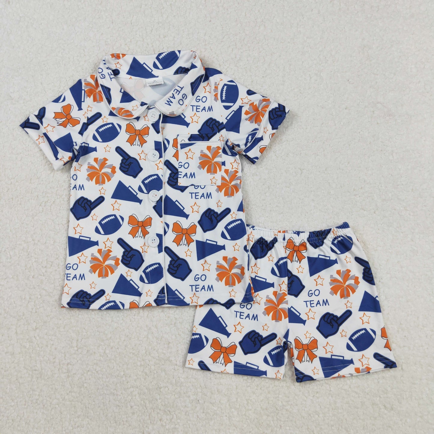 Sibling Baby Girls Hot Blue Go Team Footballs Bows Yoga Set Shorts Pajamas Set