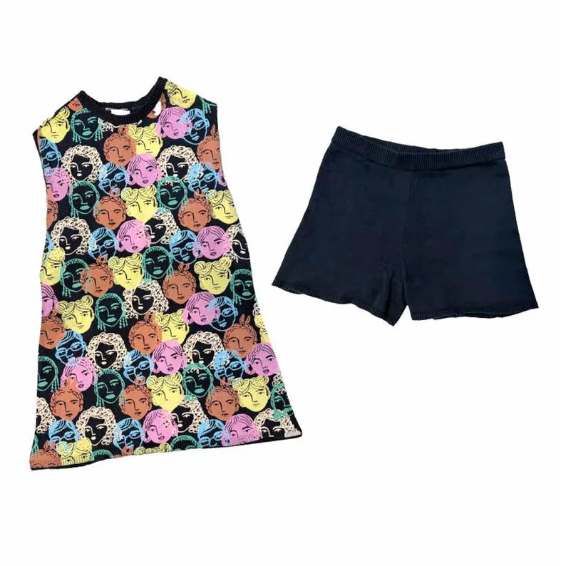 Baby Girls Sleeveless Colorful Girls Smiles Tunic Navy Short Set Preorder