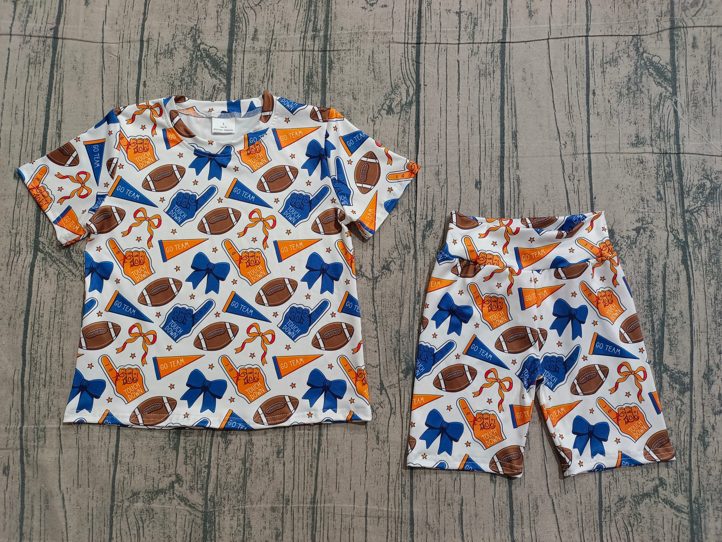 Baby Girls Blue Orange Bows Footballs Top Shorts Team Pajamas Clothes Sets