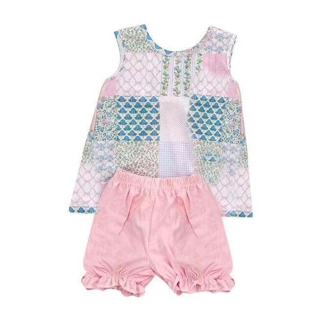Baby Girls Bows Flowers Checked Tunic Ruffle Shorts Clothes Sets Preorder
