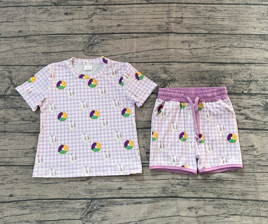 Baby Girls Mardigras Boot Donuts Checked Top Pockets Shorts Clothes Sets