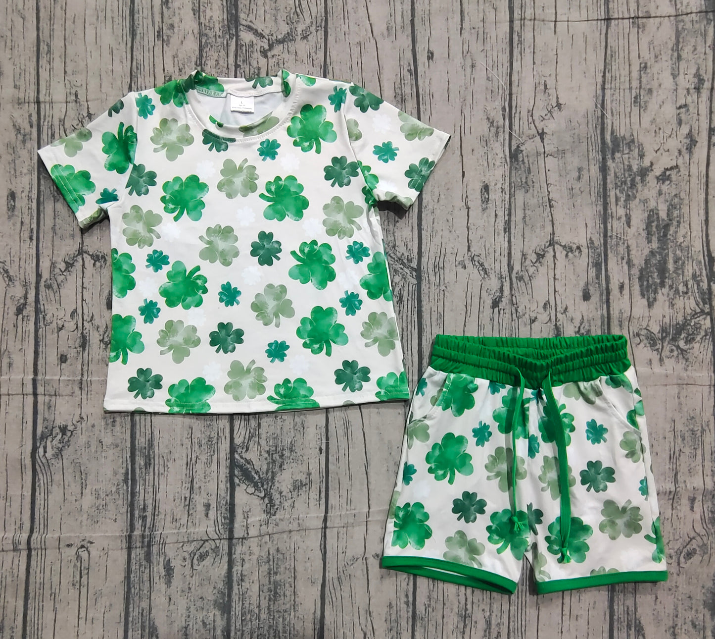 Baby Girls Green Clovers Top Pockets Shorts St Patrick Clothes Sets