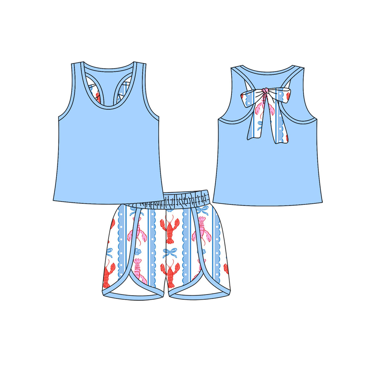 Baby Girls Blue Sleeveless Back Bow Top Shorts Clothes Sets Preorder