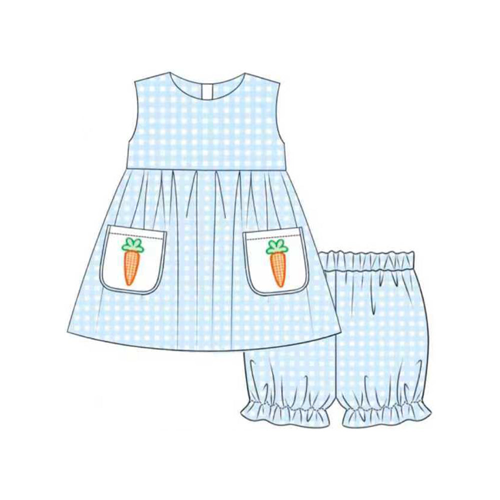 Baby Girls Checked Carrots Pockets Tunic Ruffle Shorts Easter Clothes Sets Preorder