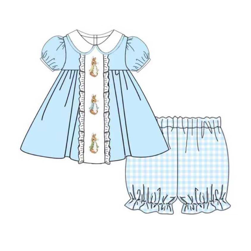 Baby Girls Rabbits Tunic Checked Ruffle Shorts Easter Clothes Sets Preorder