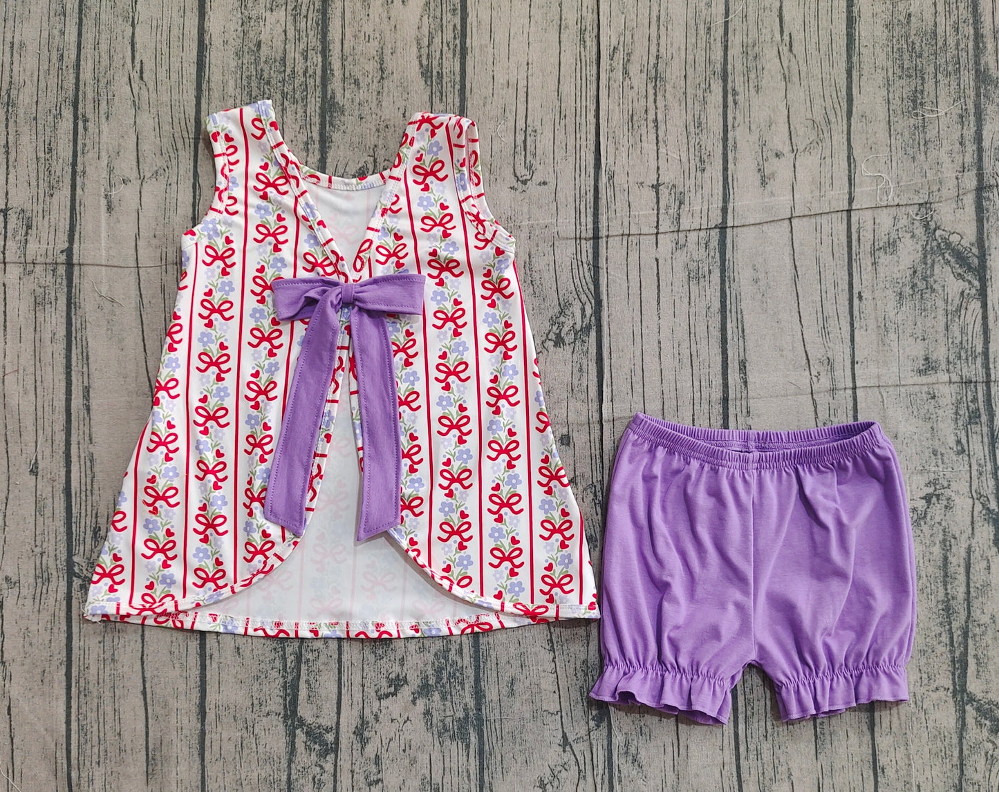 Baby Girls Bows Flowers Stripe Back Bows Tunic Ruffle Shorts Clothes Sets