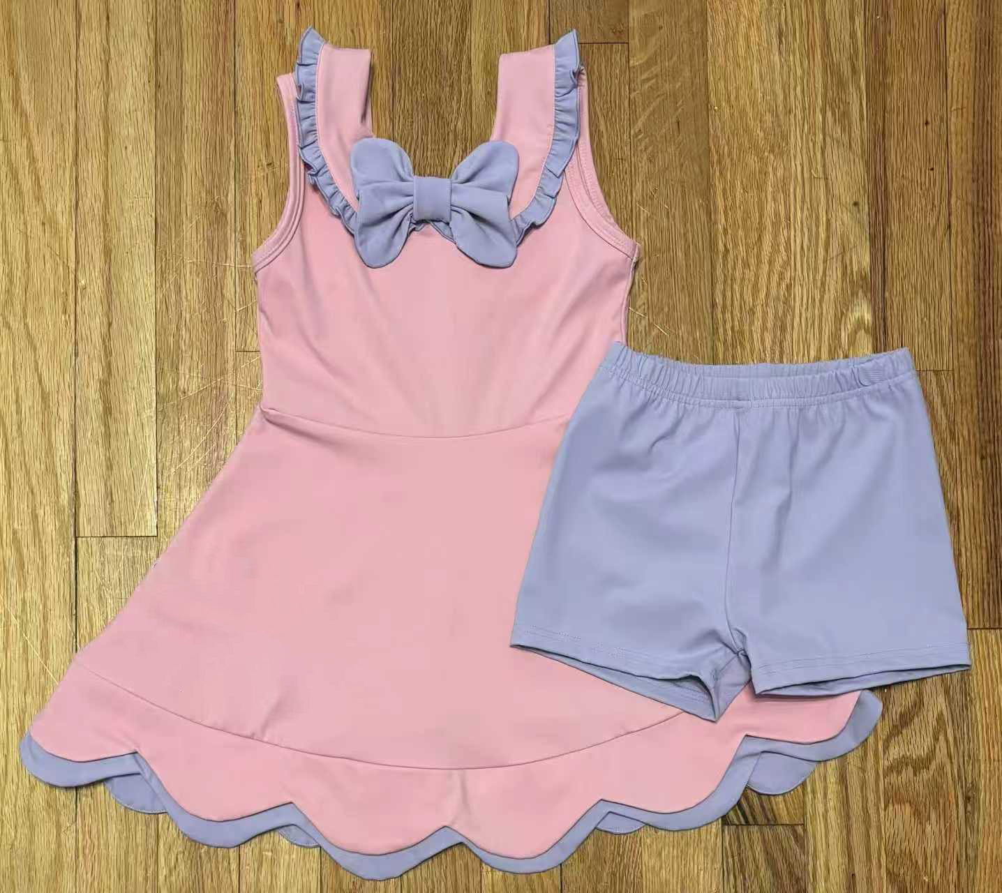 Baby Girls Pink Sleeveless Ruffle Collar Tunic Shorts Yoga Clothes Set Preorder