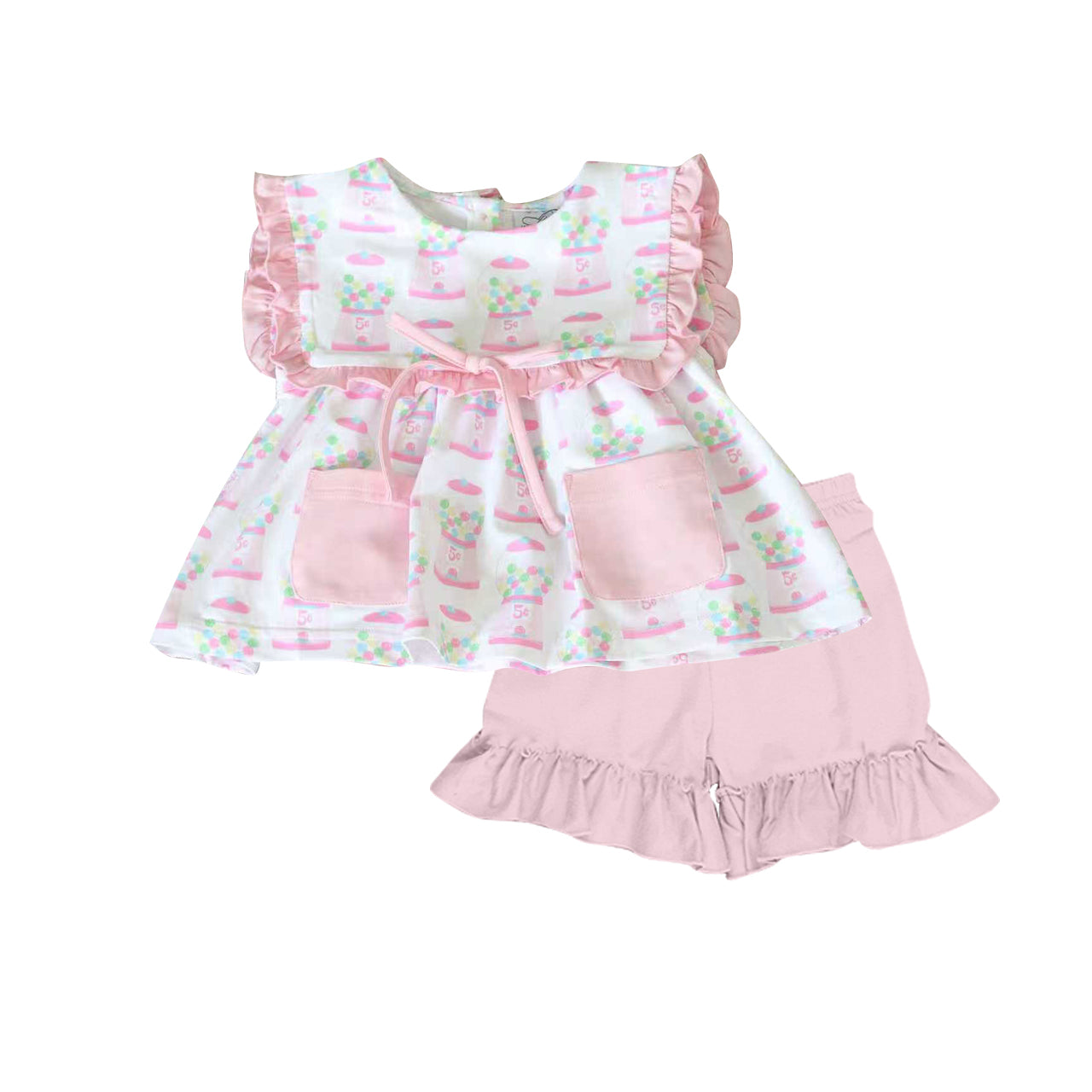 Baby Girls Game Machine Pockets Tunic Ruffle Shorts Clothes Sets Preorder