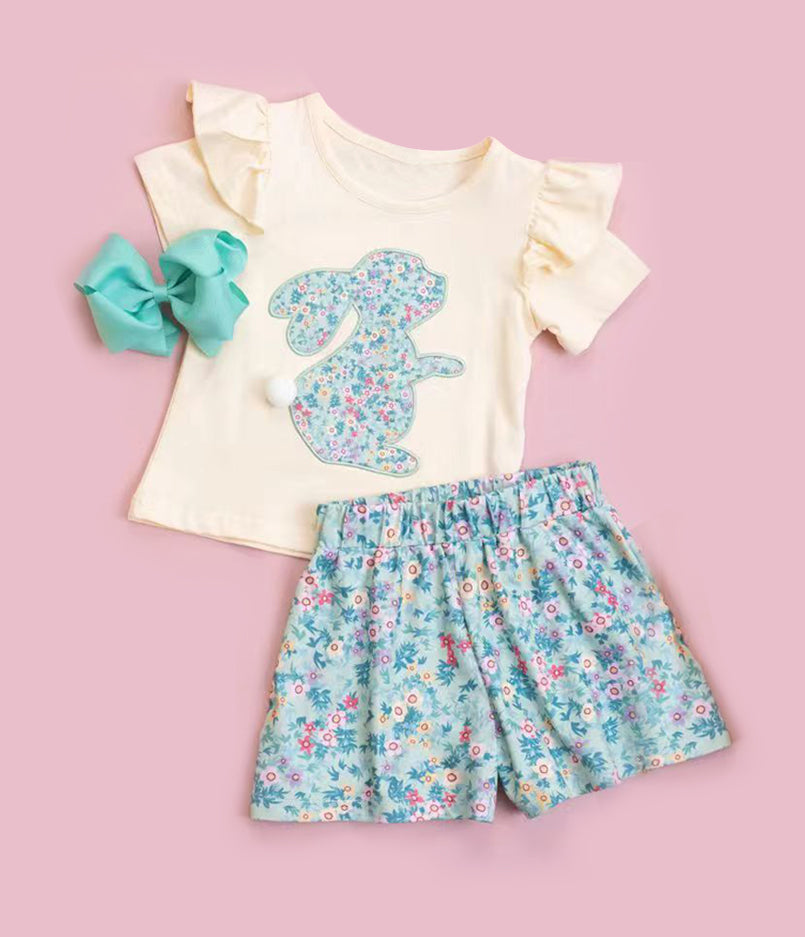 Baby Girls Floral Rabbits Top Shorts Easter Clothes Sets Preorder