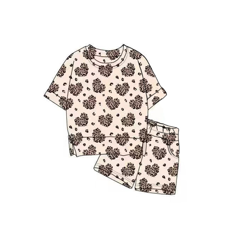 Baby Girls Leopard Hearts Top Pockets Shorts Valentine Clothes Sets Preorder