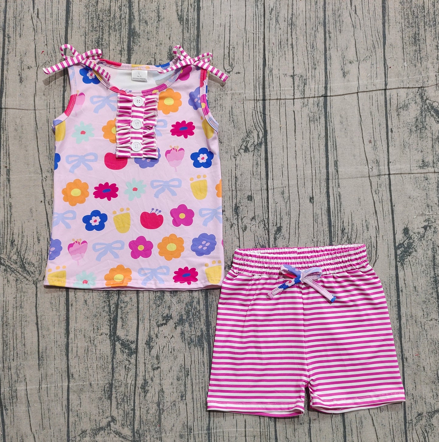 Baby Girls Colorful Flowers Button Top Stripe Shorts Clothes Sets