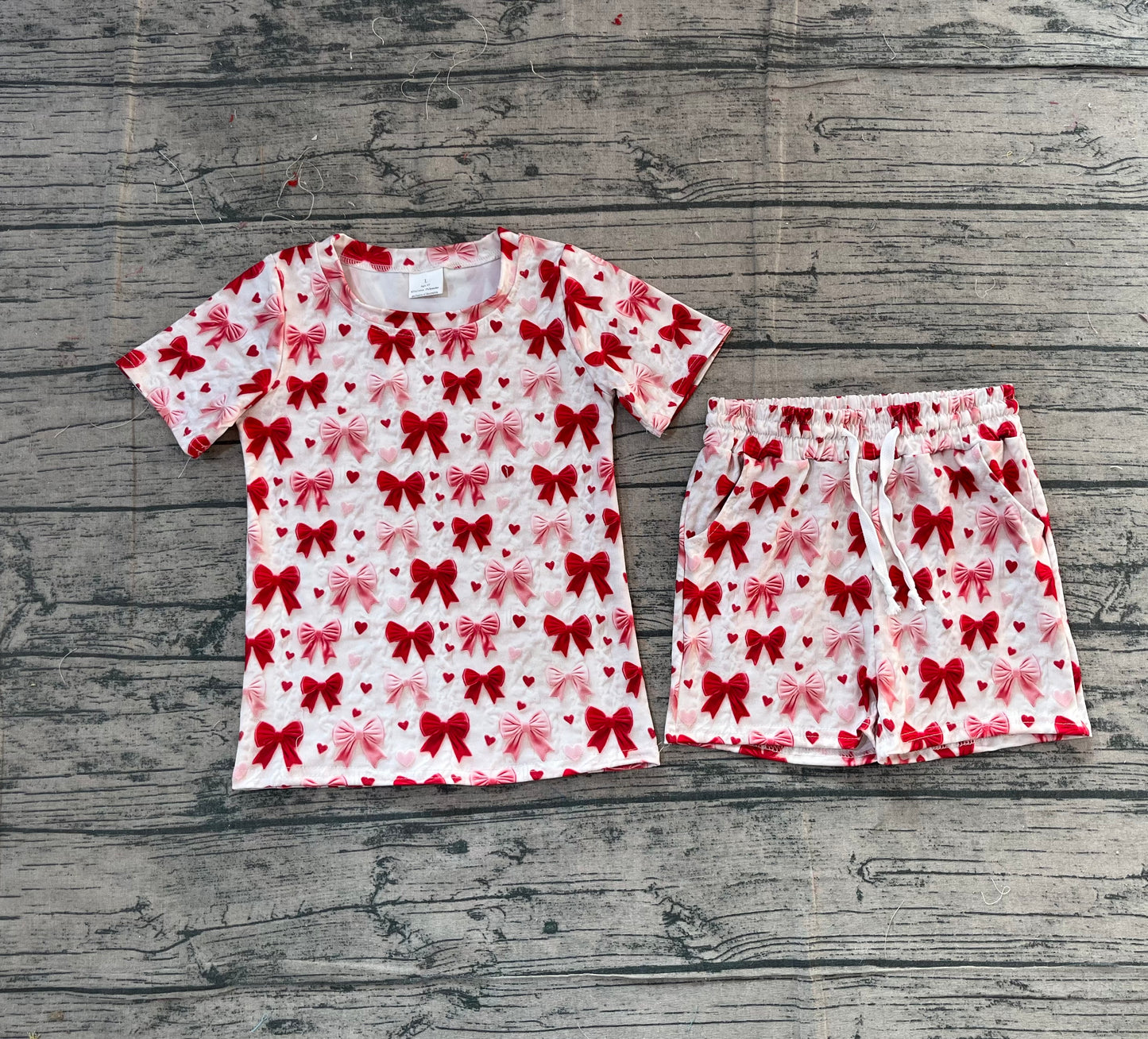 Baby Girls Hearts Bows Top Pockets Shorts Valentines Clothes Sets