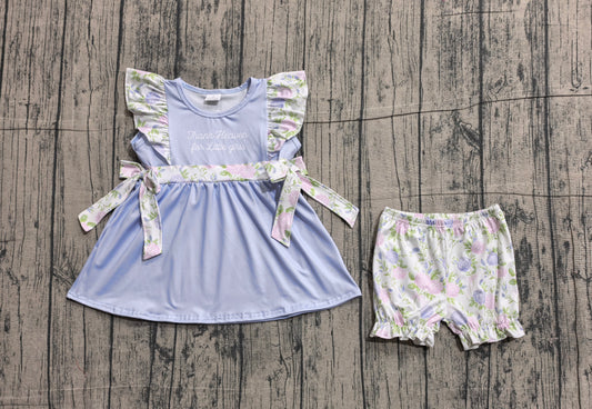 Baby Thank Heaven Little Girl Flowers Bows Tunic Ruffle Shorts Clothes Sets