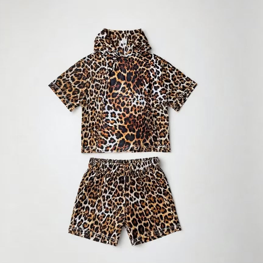 Baby Girls Leopard Pockets Hoodies Top Shorts Clothes Sets Preorder
